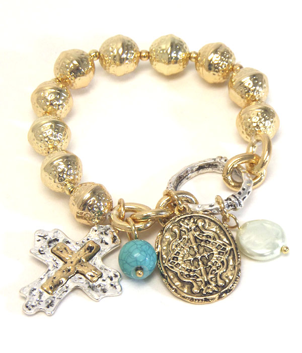 Vintage metal religious inspiration cross charm stretch bracelet