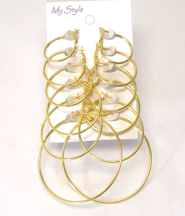 Wire hoop 6 pair earring set mens jewelry