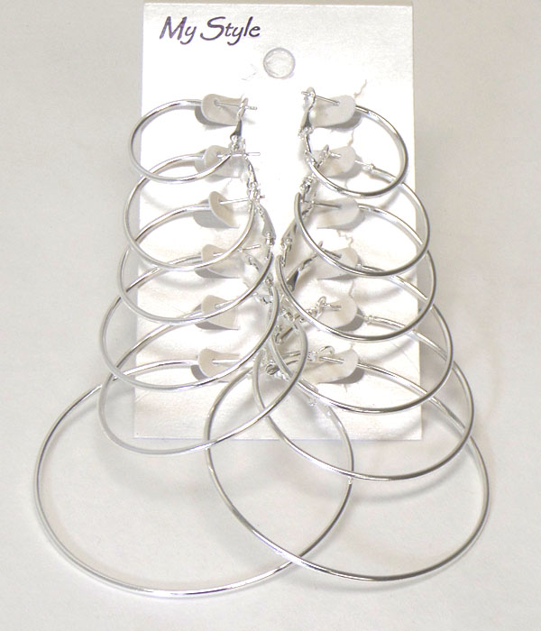 Wire hoop 6 pair earring set mens jewelry