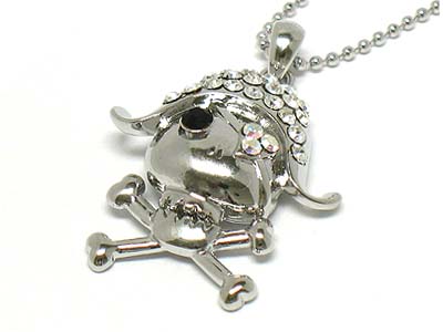 Made in korea whitegold plating crystal deco cute pirate skull pendant necklace