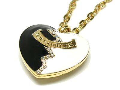 14k gold plating crystal boundry line epoxy two tone heart pendant chain necklace