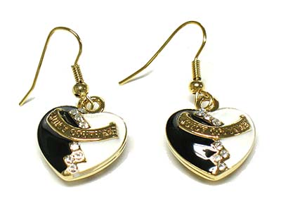 14k gold plating crystal boundry line epoxy two tone heart earring