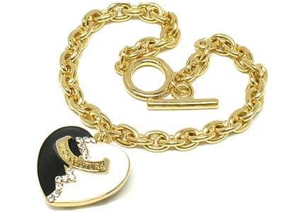 14k gold plating crystal boundry line epoxy two tone heart charm toggle bracelet