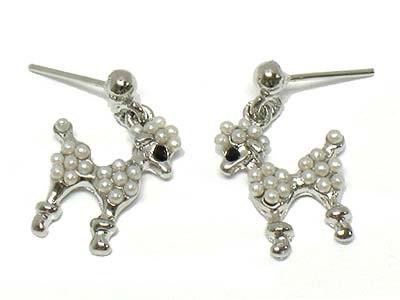 Made in korea whitegold plating seed pearl deco poodle doggy earring