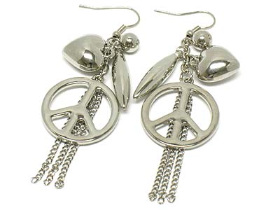 Peace charm and multi strand dangles earring