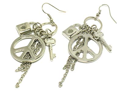 Peace lock and key charms earring