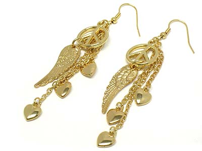 Wing dangle peace and heart dangles earring 