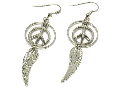 Wing dangle peace charm earring