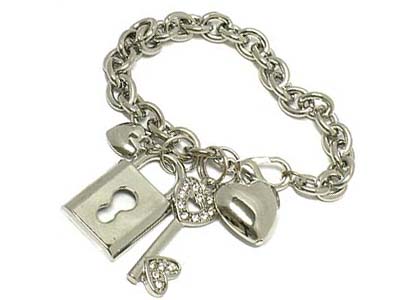 Lock and key charm big chain bracelet