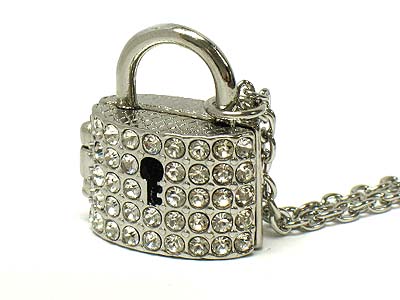 Crystal padlock locket pendant necklace - inside key