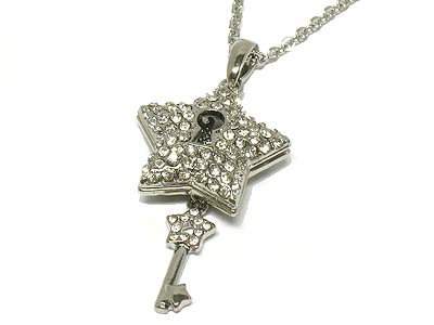 Crystal star shape lock and key pendant necklace 