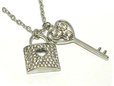 Crystal lock and ket pendant necklace