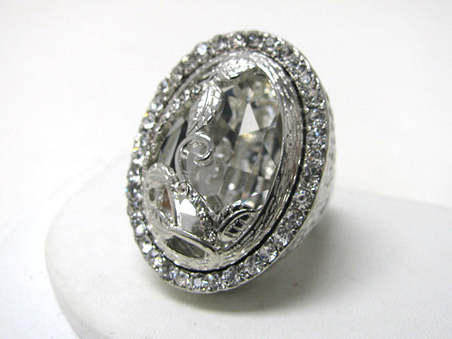 Crystal top glass stone and crystal side deco metal stretch ring