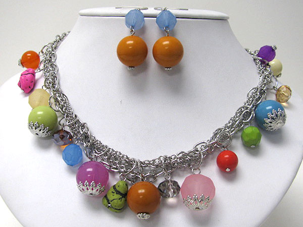 Multi ball dangle necklace earring set