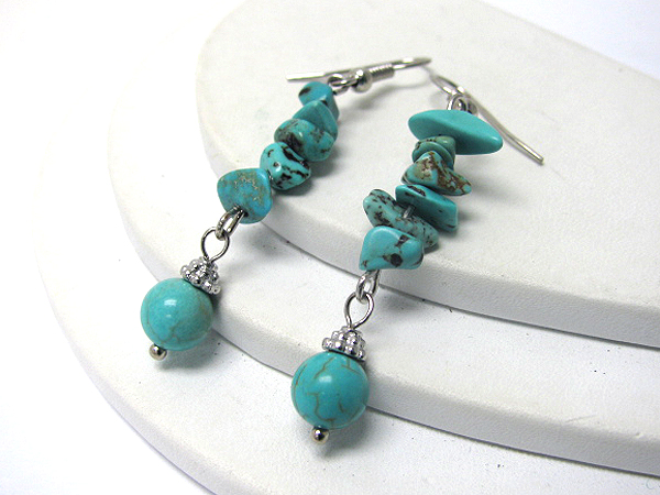 Turquoise ball and chip stone earring