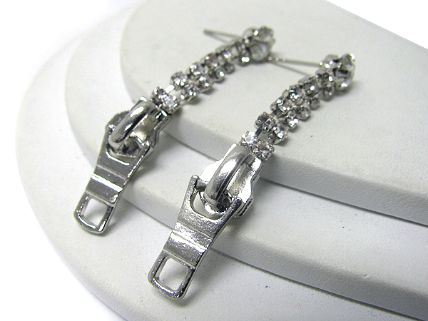 Crystal teeth and pull tap drop zipper earring