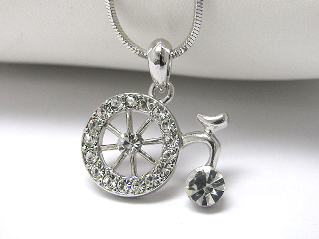 Made in korea whitegold plating crystal stud bicycle pendant necklace