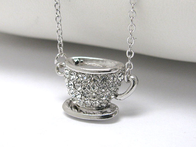 Made in korea whitegold plating crystal stud tea cup chain tied necklace