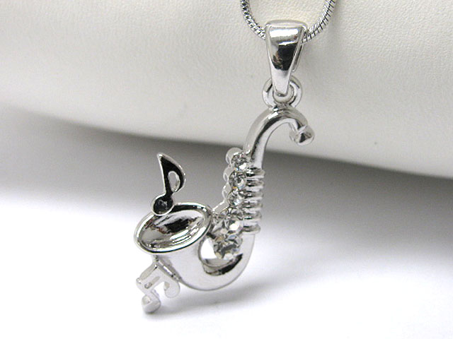 Made in korea whitegold plating crystal stud saxophone pendant necklace