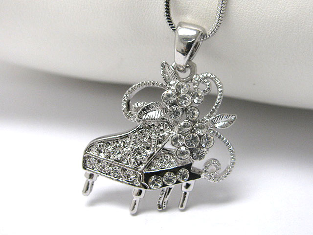 Made in korea whitegold plating crystal stud flower and piano pendant necklace