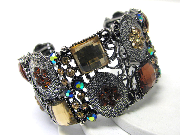 Crystal and glass deco metal art stretch bracelet