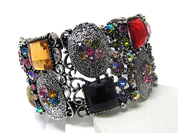 Crystal and glass deco metal art stretch bracelet