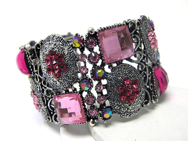 Crystal and glass deco metal art stretch bracelet