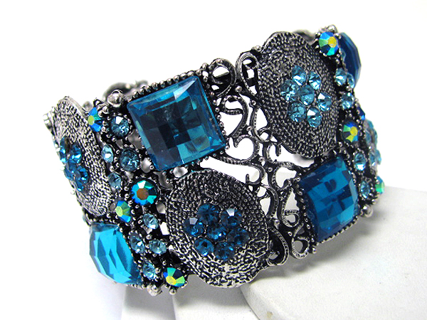 Crystal and glass deco metal art stretch bracelet