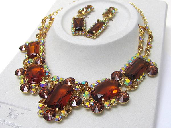 Luxurious austrian crystal line - large glass and crystal deco party necklace earring set