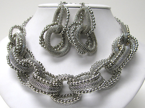 Multi mesh and ball chain link necklace earring set