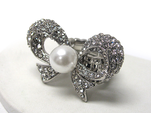 Crystal stud ribbon and pearl center stretch ring