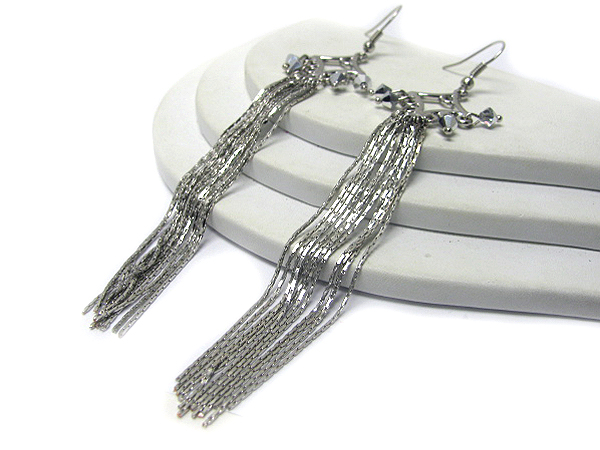 Crystal dangling and multi long metal chain drop earring