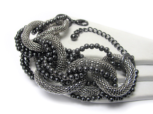 Multi mesh and ball chain link bracelet