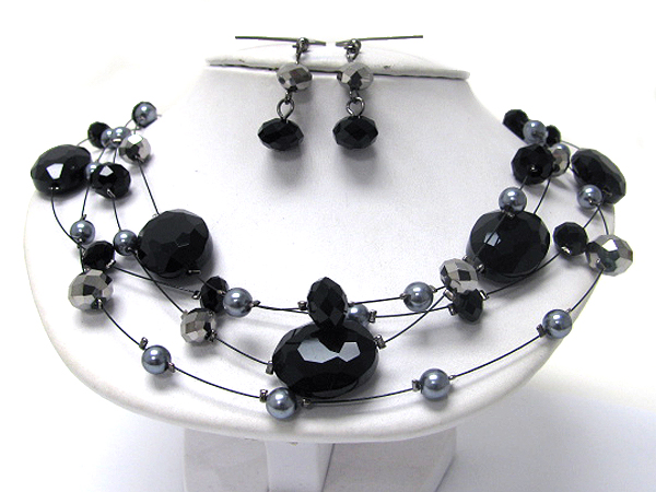 Glass and metal bead wired illusion necklace earring set