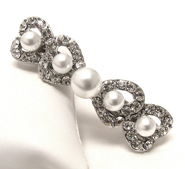 Crystal and pearl deco multi heart link hair pin