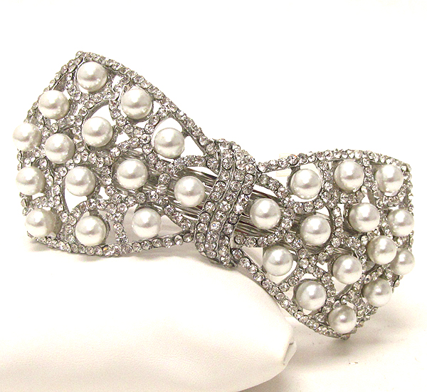 Crystal and pearl deco ribbon hair pin