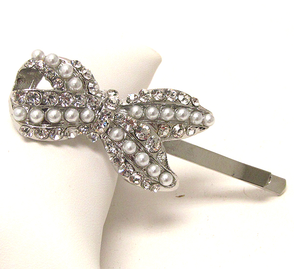 Crystal and pearl deco ribbon hair pin