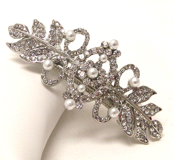 Crystal and pearl deco leaf hair pin