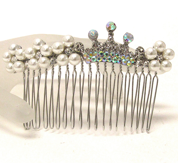 Crystal crown and pearl deco hair comb