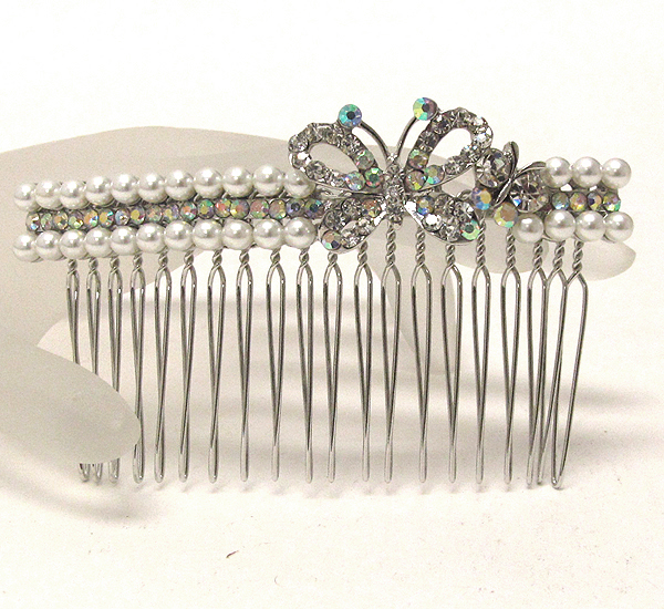 Crystal butterfly and pearl deco hair comb