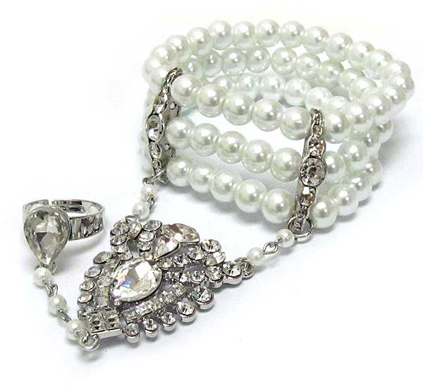 Crystal and pearl deco stretch bracelet and ring set