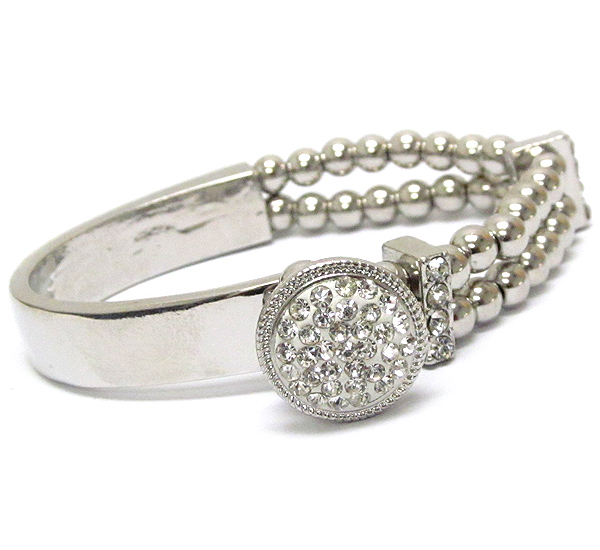 Crystal disk and braided leatherette and half metal bangle bracelet