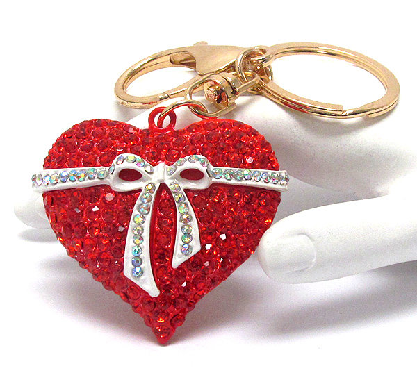 Crystal deco heart and ribbon key chain -valentine