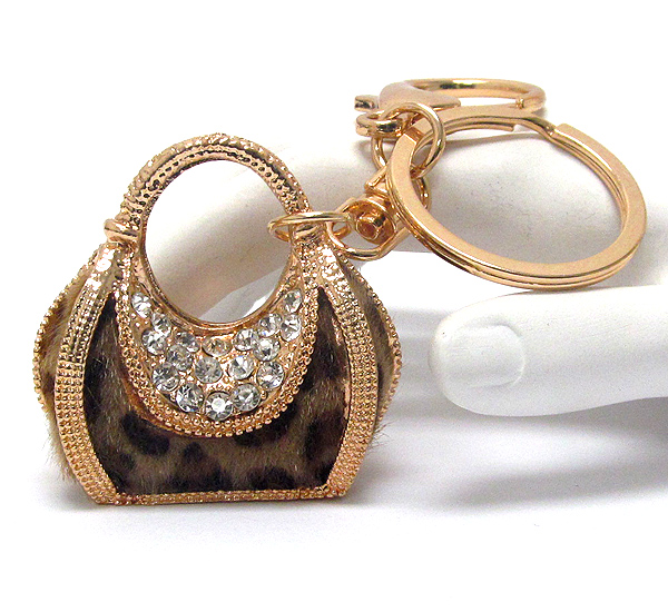 Crystal and fur deco women handbag key chain