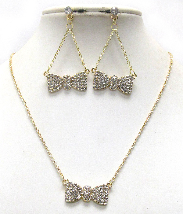 Crystal deco ribbon pendant necklace earring set