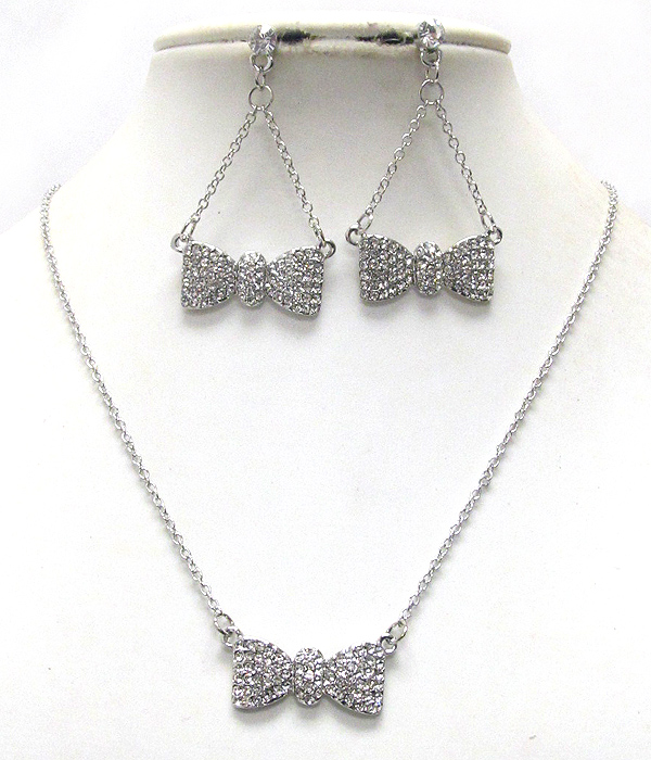 Crystal deco ribbon pendant necklace earring set