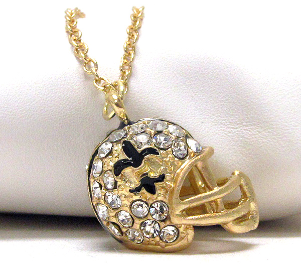 Crystal and fluer de lis football helmet pendant necklace