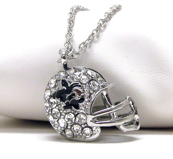 Crystal and fluer de lis football helmet pendant necklace