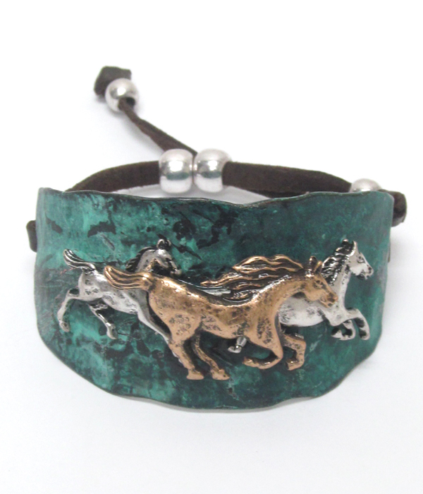 Horse theme vintage patina bulk bar pull and tie bracelet