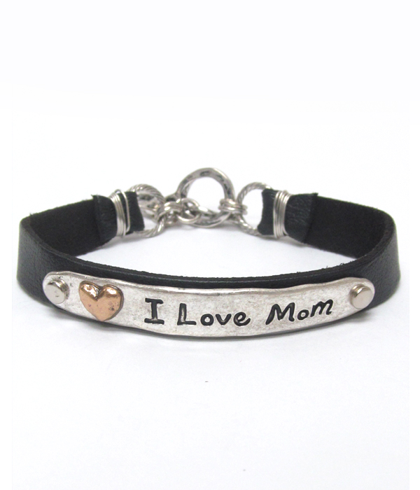 I love mom vintage style metal and leather bracelet 